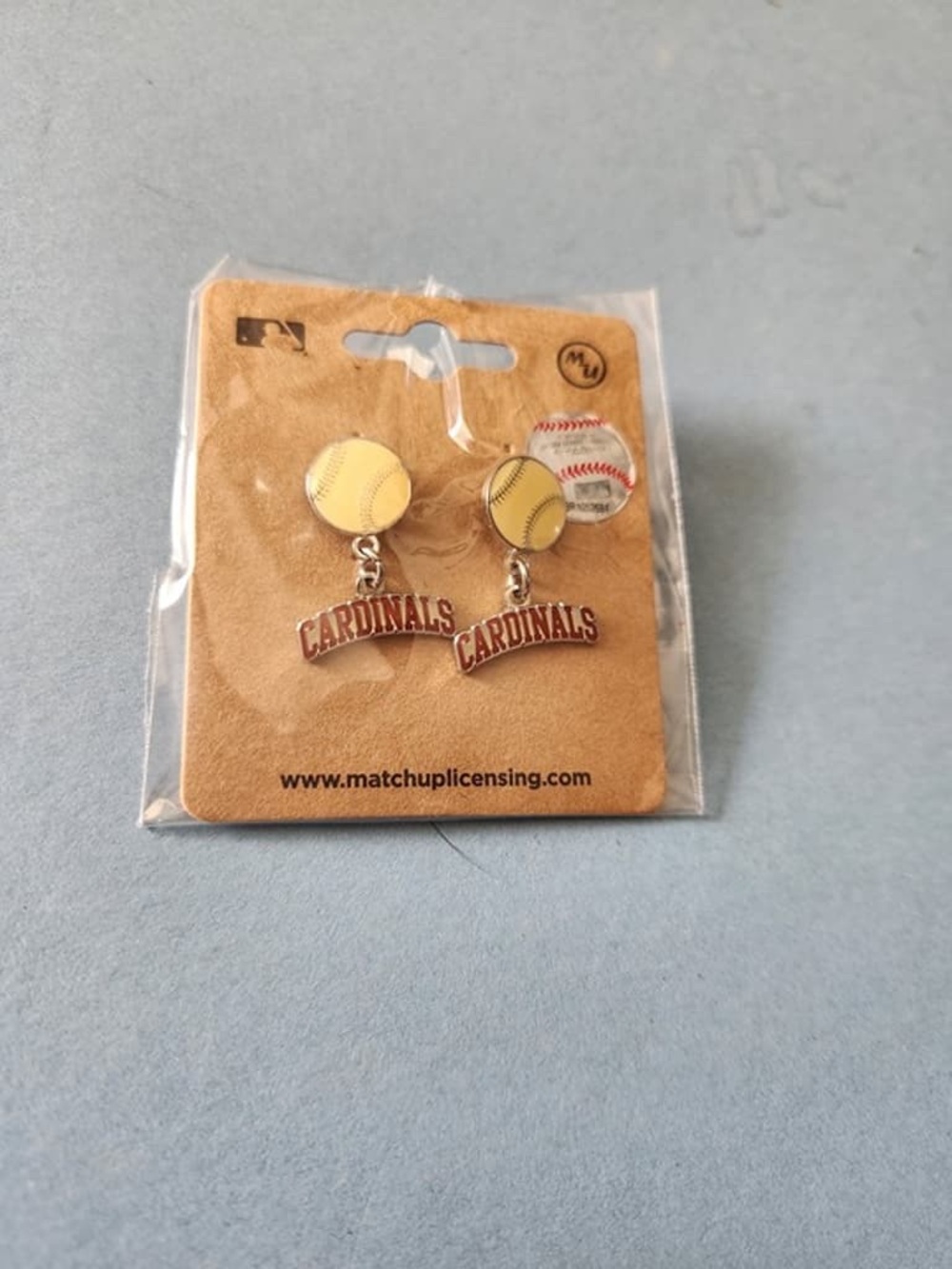 Cardinals Softball Dangle Earrings - Yellow Softball Charm